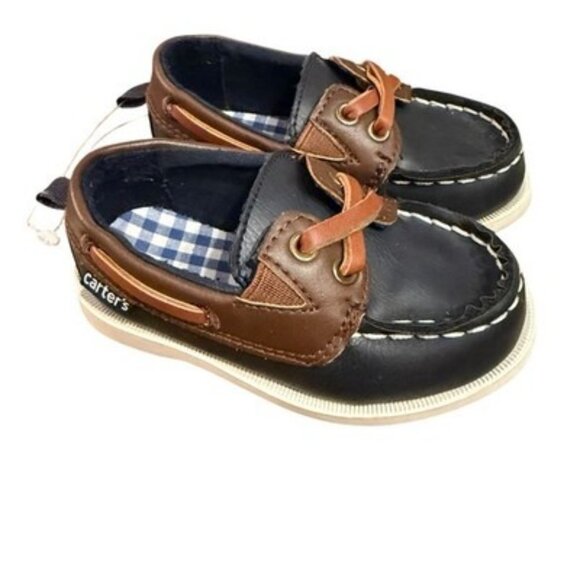 Carters Toddler Boat Shoes Navy / Brown Slip On Loafers Little Boys Size 5 - Picture 6 of 7